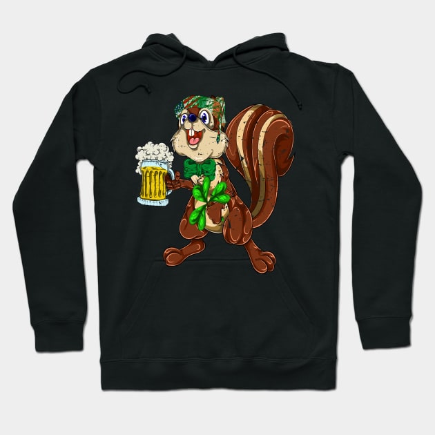 Squirrel Beer Retro Shamrock Saint Patricks Day Hoodie by ShirtsShirtsndmoreShirts